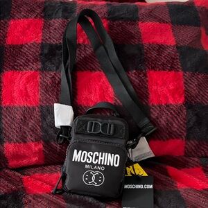 Moschino Black Belt Bag with White Logo